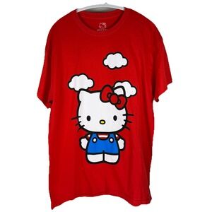 Hello Kitty Size Large Graphic T-Shirt Red Sanrio Women's Double Sided Anime